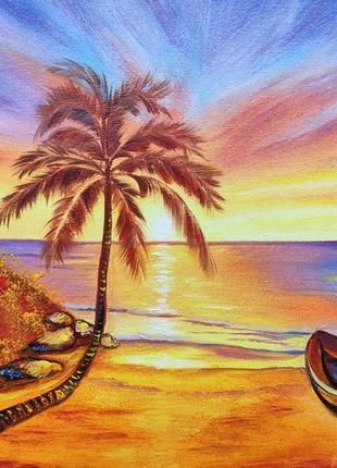 Картина маслом "тропический закат", морской пейзаж, масло и холст9 фото