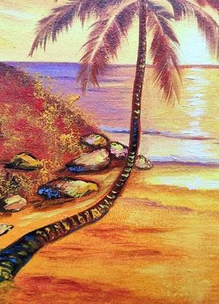 Картина олійними фарбами "тропічний захід сонця",морський пейзаж, полотно8 фото