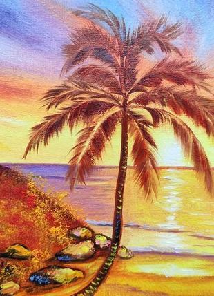 Картина олійними фарбами "тропічний захід сонця",морський пейзаж, полотно7 фото
