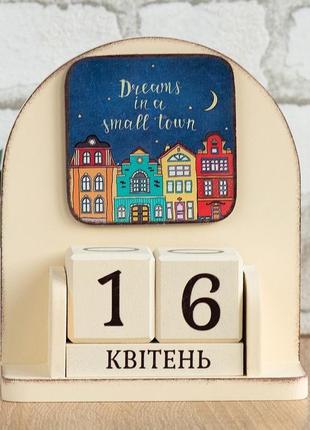 Вічний календар "dreams in a small town. кольорові будиночки", розмір 16х14х6 см3 фото