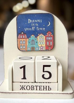 Вечный календарь "dreams in a small town. цветные домики", размер 16х14х6 см1 фото
