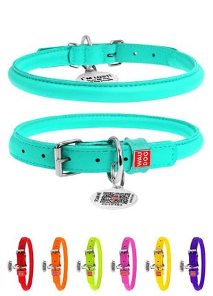 Ошейник для собак кожаный waudog glamour с qr паспортом, круглый, д 13 мм, дл 53-63 см ментоловый