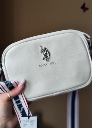 Us polo assn кросбоді сумка біла чорна коричнева8 фото