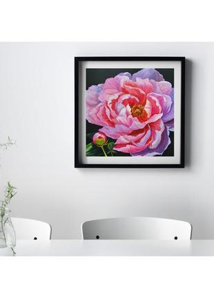 Картина "півонія" 30х30 см. картина рожева півонія акриловими фарбами.9 фото