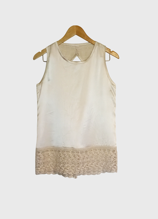 Атласная комбинированная блуза майка с открытой спиной1 фото