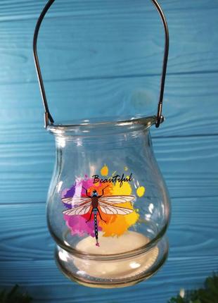Скляний свічник подсвічник подвісний ліхтар для саду дому метелик2 фото