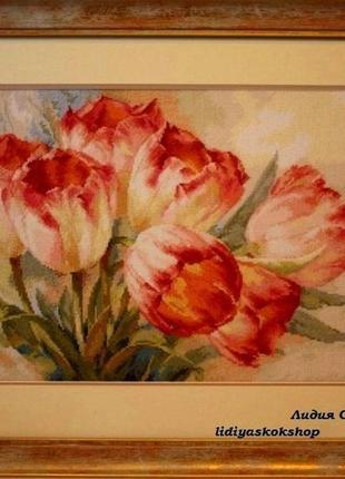 «нежные тюльпаны»вышитая картина6 фото