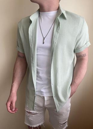 Базовая структурная салатовая тенниска shein, зеленая, светлая, однотонная, шейн, гавайка, пляжная, шведка, легкая, тонкая, вафельная