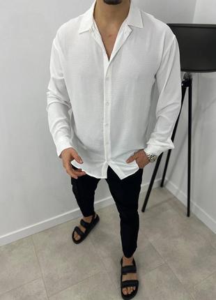 Мужская рубашка на весну в белом цвете premium качества, стильная и удобная рубашка на каждый день