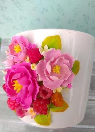 Чашка с цветами из полимерной глины2 фото