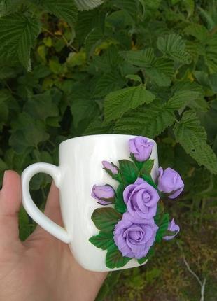 Чашка з квітами з полімерної глини5 фото