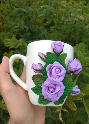 Чашка з квітами з полімерної глини2 фото