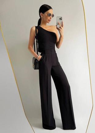 Жіночі стильні штани висока посадка широкий пояс бокові кишені застібка блискавка гудзик2 фото