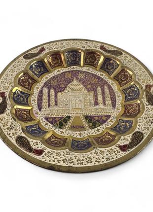 Тарелка бронзовая настенная белая " тадж махал" ( d-18; h-1 см)4 фото