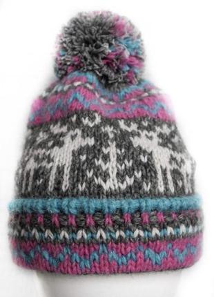 Зимова шапка в'язана біні з помпоном в комплекті з рукавичками3 фото