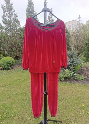 Красный домашний велюровый костюм1 фото