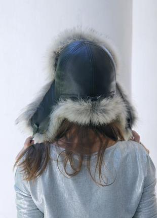 Меховая шапка ушанка из волка с кожей2 фото