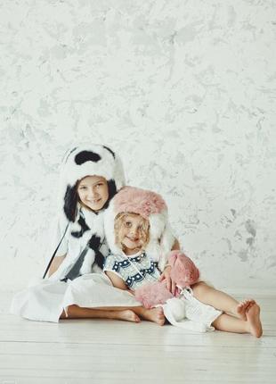 Меховая шапка детская "панда"5 фото