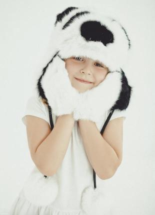 Меховая шапка детская "панда"1 фото