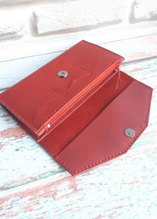 Кожаный женский кошелёк-клатч ′lady′ (красный)3 фото
