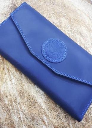 Шкіряний жіночий гаманець-клатч 'lady' (синій)1 фото