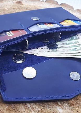 Шкіряний жіночий гаманець-клатч 'lady' (синій)3 фото