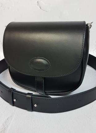 Сумка жіноча "ріміні" натуральна шкіра, чорна з широким ременем