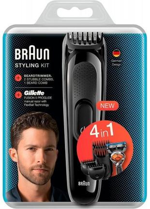 Триммер для стрижки бороды braun sk3000 4 в 1 с бритвой gillette 5513