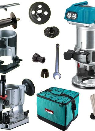 Фрезер акумуляторний з набором аксесуарів makita drt50zx2 (6/8 мм, 10000-30000 хв-1, bl, lxt, без акумулятора та зарядного