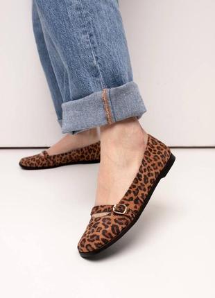 Замшевые леопардовые туфли балетки из натуральной замши2 фото
