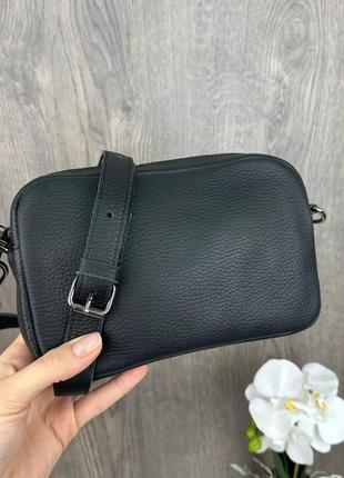Женская кожаная мини сумочка клатч, маленькая сумка на молнии натуральная кожа черная