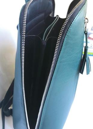 Женский кожаный рюкзак, городской рюкзак, зелёный кожаный рюкзак4 фото