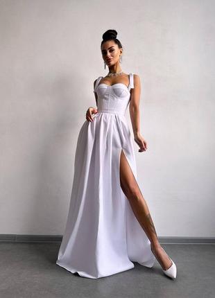 Изысканное платье макси с корсетным верхом, длинное платье с разрезом, платье на выпускной с корсетом3 фото