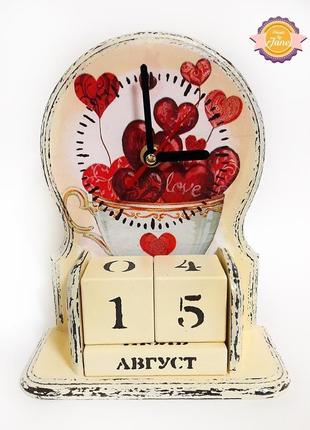 Вічний календар з годинником люблячі серця2 фото