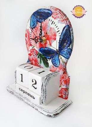 Вічний календар з годинником яскраві метелики3 фото