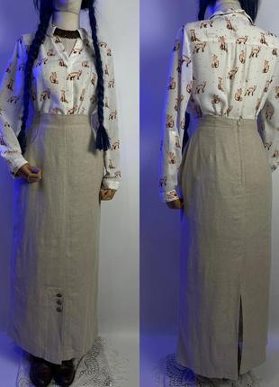 Винтажная длинная приталенная минималистичная льняная юбка макси из льна этано стиль этническая этническая одежда1 фото