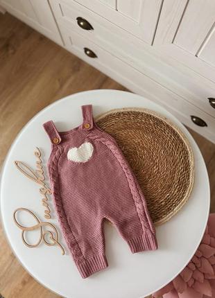 Стильный трендовый на фотосессию вязаный ромпер комбинезон розовый для девочки 0-3мис 62-68см