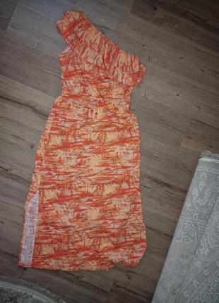 Платье летнее в пол с разрезами по бокам на одно плечо1 фото