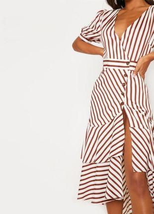 Распродажа cукня prettylittlething миди asos в полоску с оборкой на пуговицах8 фото