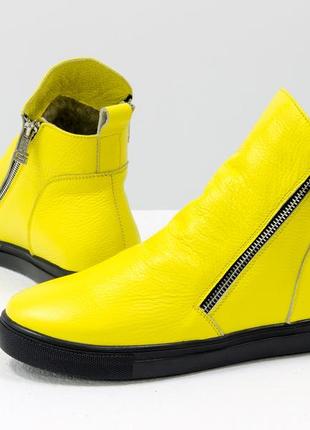 Кожаные эксклюзивные желтые спортивные ботинки осень-зима4 фото