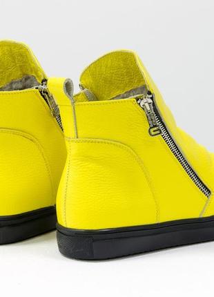 Кожаные эксклюзивные желтые спортивные ботинки осень-зима2 фото
