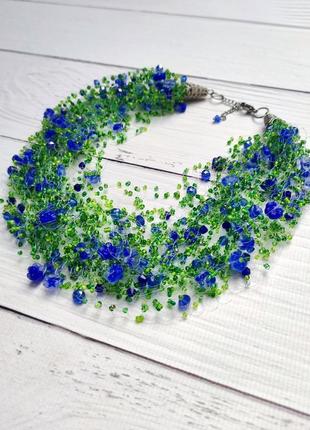 Кольє з синіми квітами6 фото