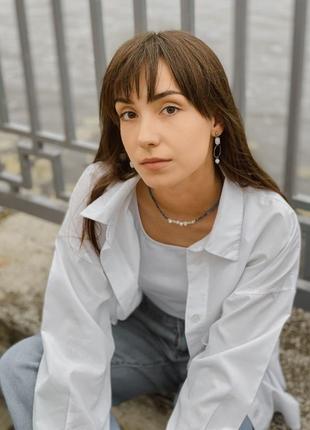 Кольє з кіаніту та перлин неправильної форми, срібло