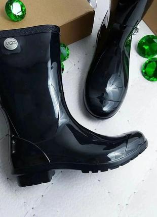 Ugg оригінал дощові чорні гумові чоботи з хутровою устілкою1 фото