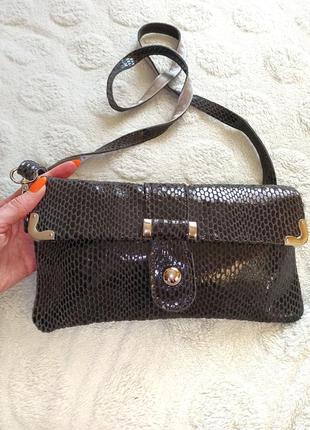 Кожаная сумка клатч кроссбоди сумочка эффект мокрой кожи натуральная кожа