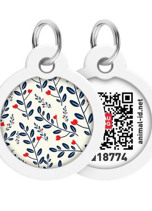 Адресник для собак и котов металлический waudog smart id c qr паспортом, рисунок "растения", круг, д 30 мм