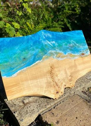 Картина из дерева и эпоксидной смолы море2 фото