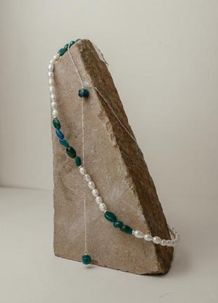 Срібне кольє сотуар з намистинами натурального каміння