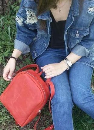 Красний рюкзак из натуральной кожи, кожаный рюкзак, шкіряний рюкзак, наплічник жіночий1 фото