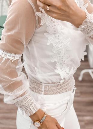 Нежная розовая белая кружевная блуза7 фото